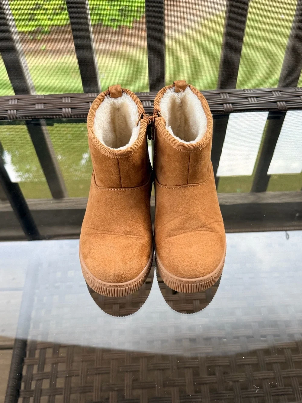 Cat and Jack Tan Faux-Suede Ankle Boots with Shearling Lining Size 11